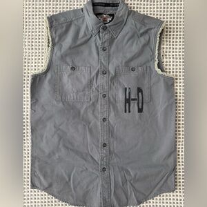 Harley Davidson button down, ‘cutoff detail’ shirt
